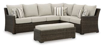 Brook Ranch Outdoor Sofa Sectional/Bench with Cushion (Set of 3) — Brown/Beige — view 8