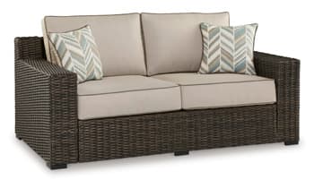 Coastline Bay Outdoor Loveseat with Cushion — Brown/Beige — view 8